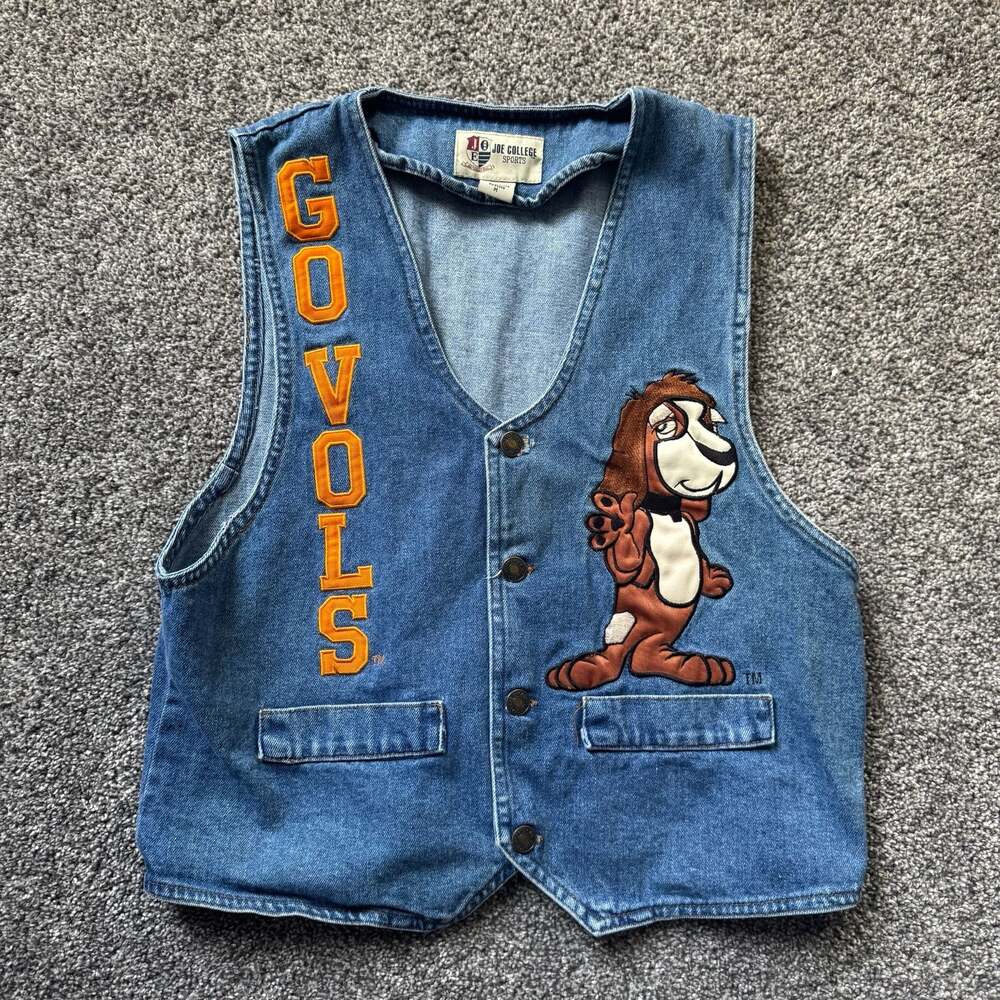 Vintage Tennessee Volunteers Smokey Denim Vest Joe College Sports 90s Embroidere